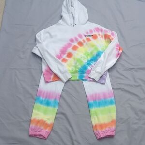 Justice Rainbow Tie-Dye Sweatpants & Hoodie Set Girls Large